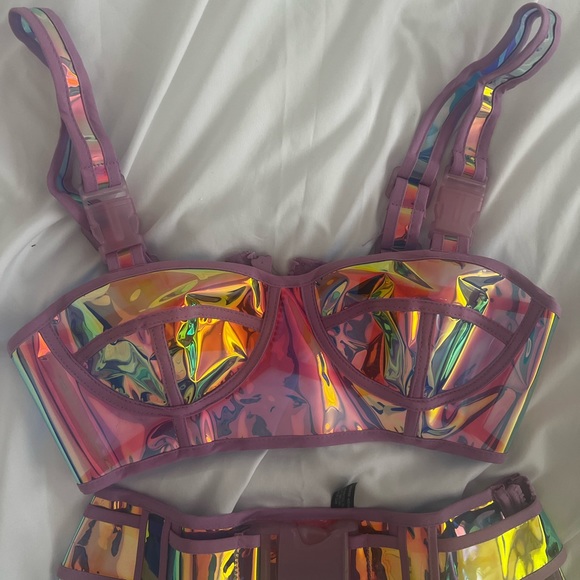 Dolls Kill Holographic Sheer Bra Top and Skirt Set (USED) - Picture 4 of 10